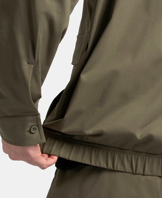 Microfiber Fabric 4 Pocket Full Zip Closure Shacket - Green