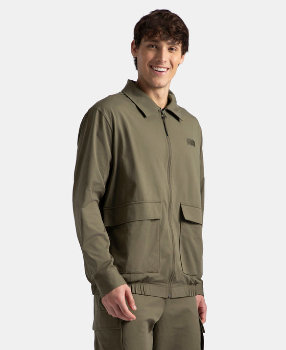 Microfiber Fabric 4 Pocket Full Zip Closure Shacket - Green
