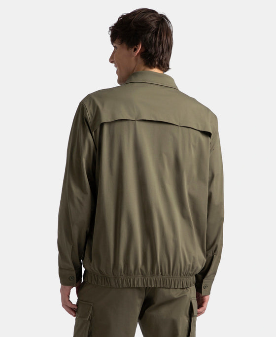 Microfiber Fabric 4 Pocket Full Zip Closure Shacket - Green