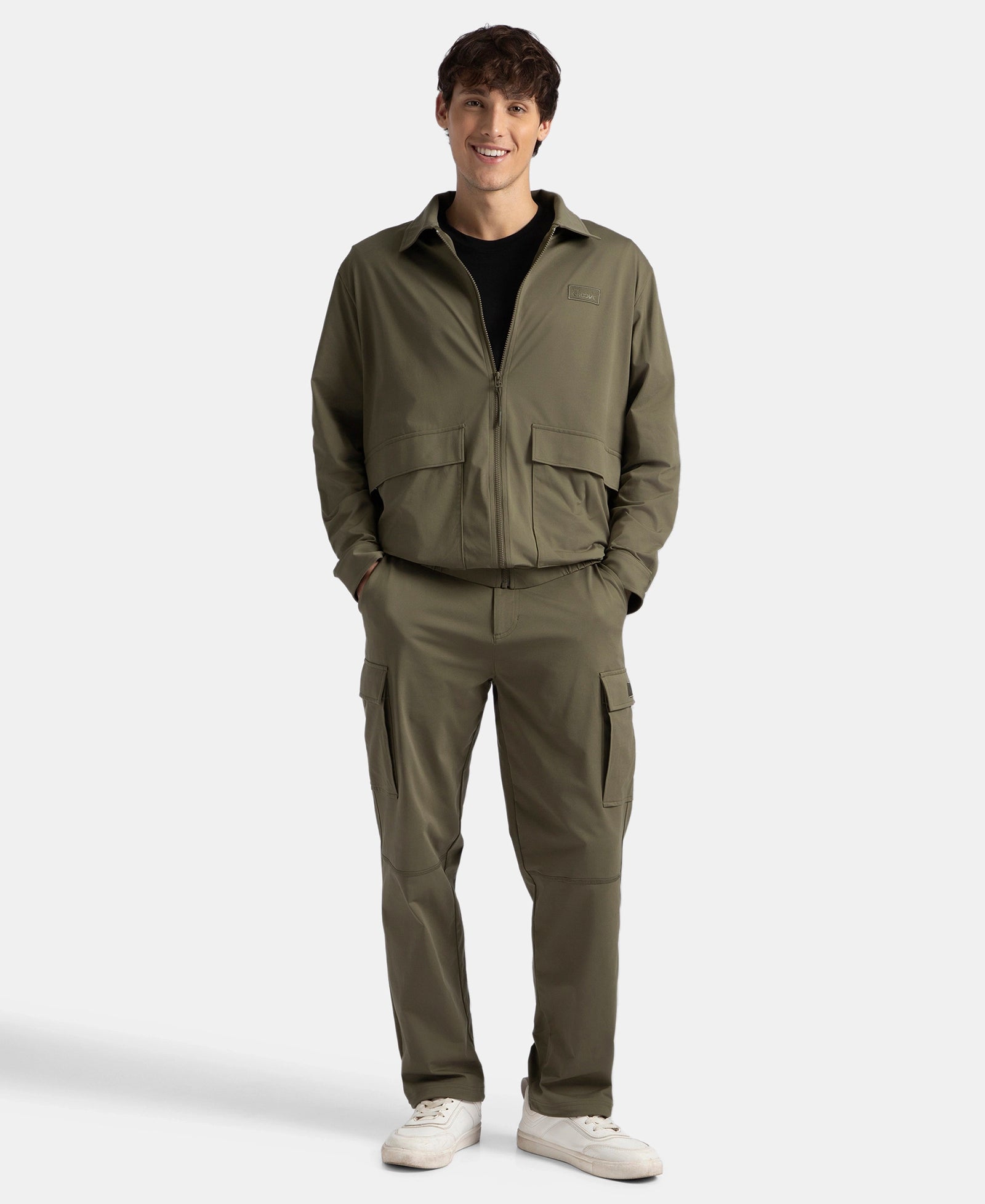 Microfiber Fabric 4 Pocket Full Zip Closure Shacket - Green