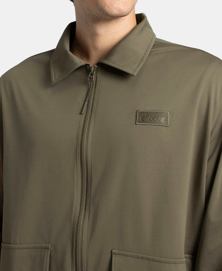 Microfiber Fabric 4 Pocket Full Zip Closure Shacket - Green