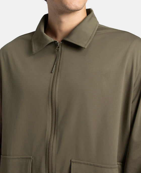 Microfiber Fabric 4 Pocket Full Zip Closure Shacket - Green