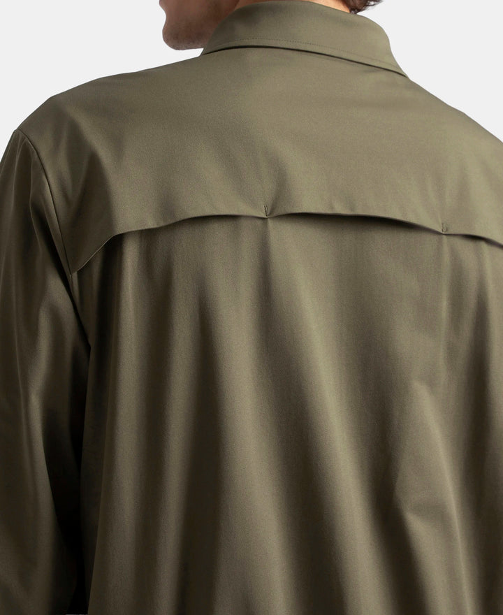 Microfiber Fabric 4 Pocket Full Zip Closure Shacket - Green