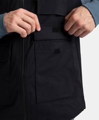 Microfiber Fabric 6 Pocket Full Zip Closure Hoodie Gilet - Black