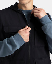 Microfiber Fabric 6 Pocket Full Zip Closure Hoodie Gilet - Black