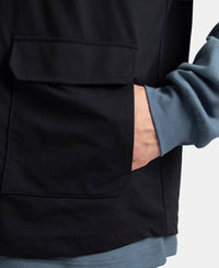 Microfiber Fabric 6 Pocket Full Zip Closure Hoodie Gilet - Black