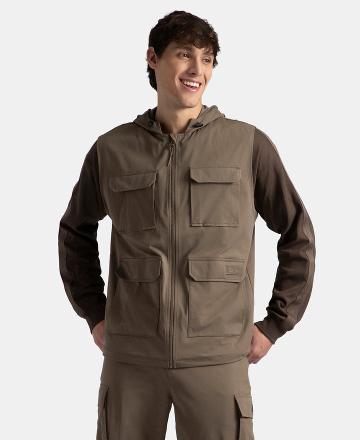 Microfiber Fabric 6 Pocket Full Zip Closure Hoodie Gilet - Green