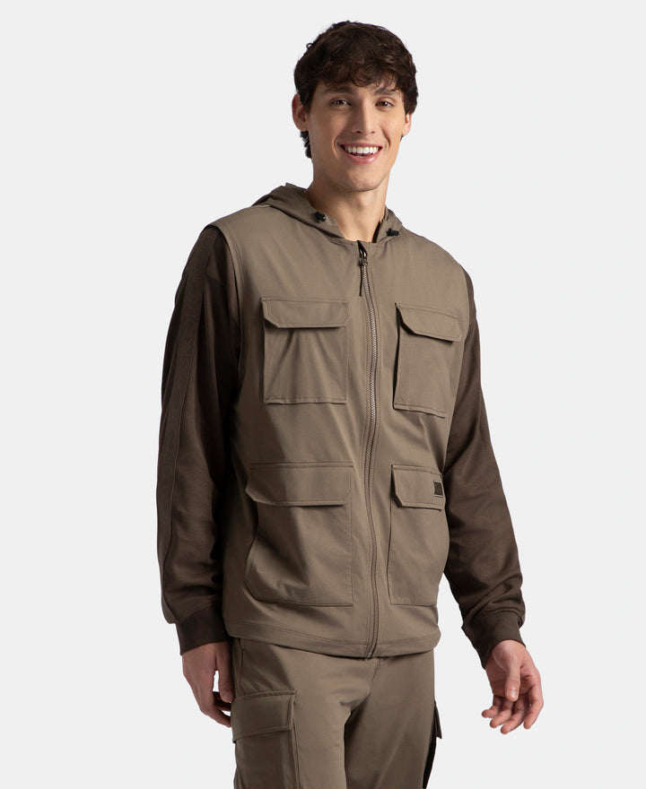 Microfiber Fabric 6 Pocket Full Zip Closure Hoodie Gilet - Green