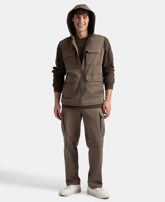 Microfiber Fabric 6 Pocket Full Zip Closure Hoodie Gilet - Green