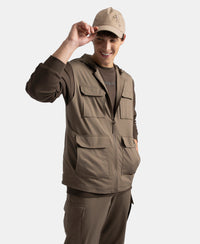 Microfiber Fabric 6 Pocket Full Zip Closure Hoodie Gilet - Green