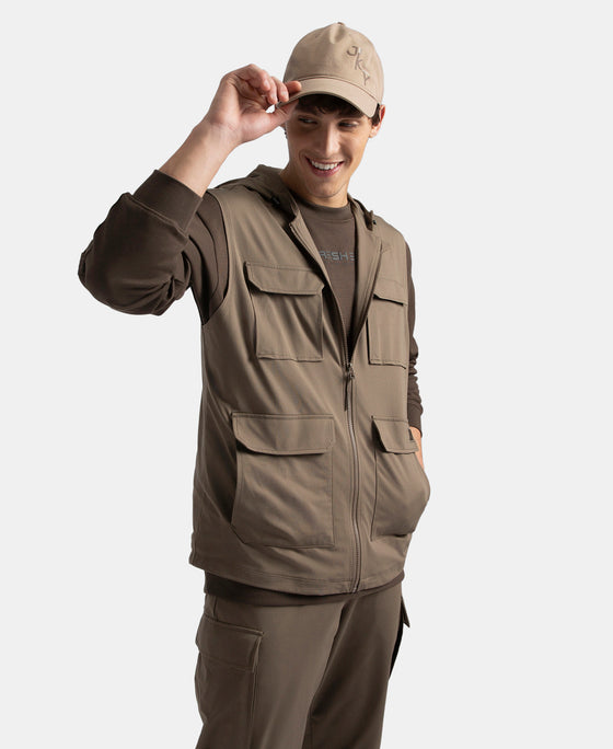 Microfiber Fabric 6 Pocket Full Zip Closure Hoodie Gilet - Green