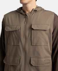 Microfiber Fabric 6 Pocket Full Zip Closure Hoodie Gilet - Green