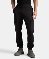 Microfiber Cotton Blend Elastane Stretch Fabric Regular Fit Cargo Joggers - Black