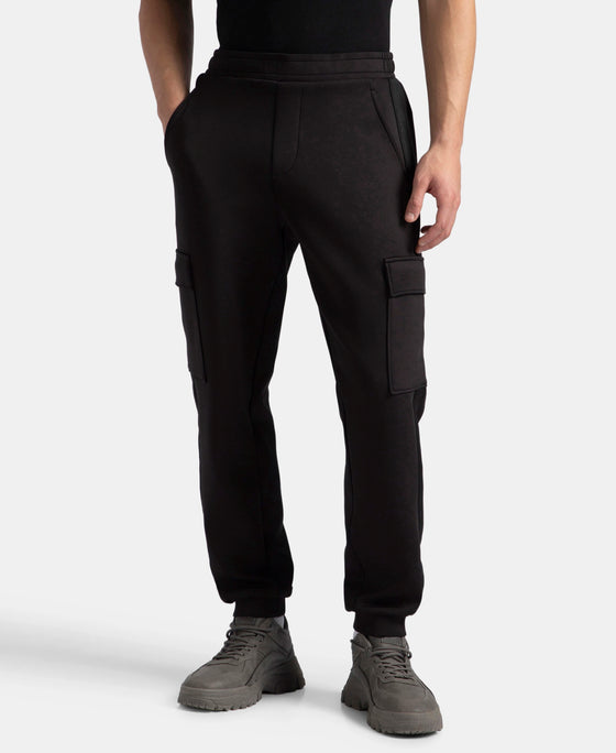 Microfiber Cotton Blend Elastane Stretch Fabric Regular Fit Cargo Joggers - Black