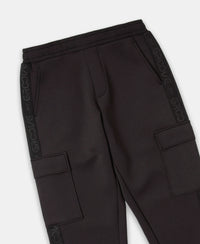 Microfiber Cotton Blend Elastane Stretch Fabric Regular Fit Cargo Joggers - Black