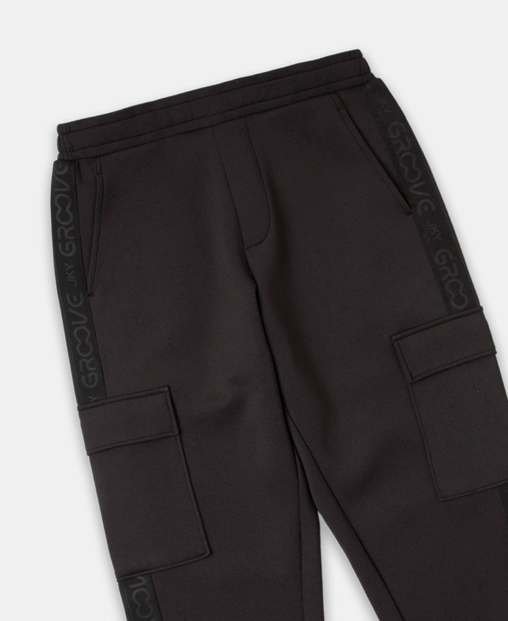 Microfiber Cotton Blend Elastane Stretch Fabric Regular Fit Cargo Joggers - Black