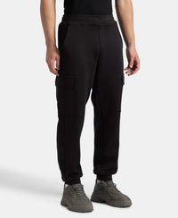 Microfiber Cotton Blend Elastane Stretch Fabric Regular Fit Cargo Joggers - Black