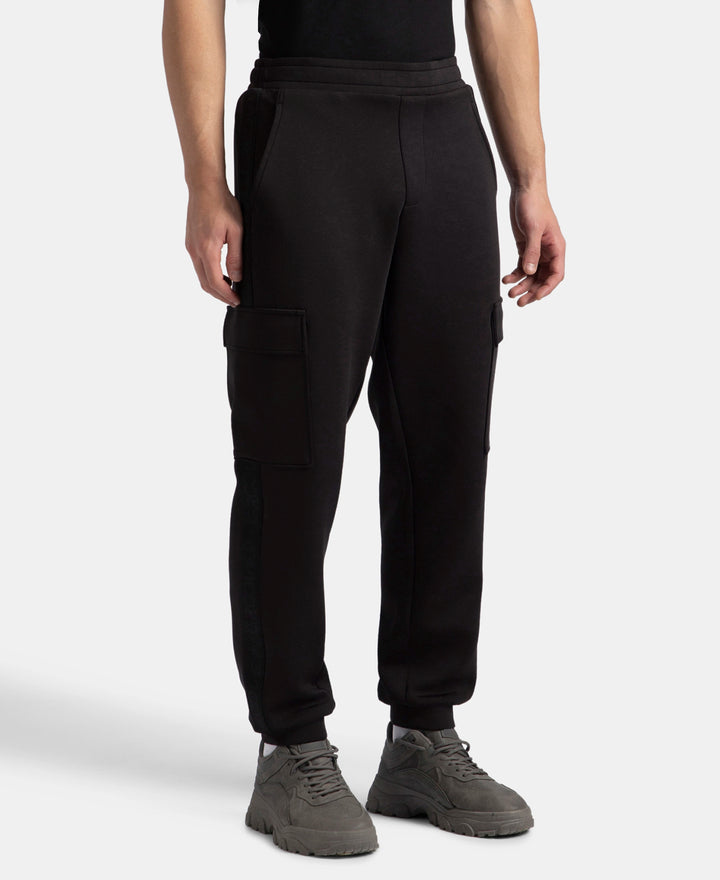 Microfiber Cotton Blend Elastane Stretch Fabric Regular Fit Cargo Joggers - Black