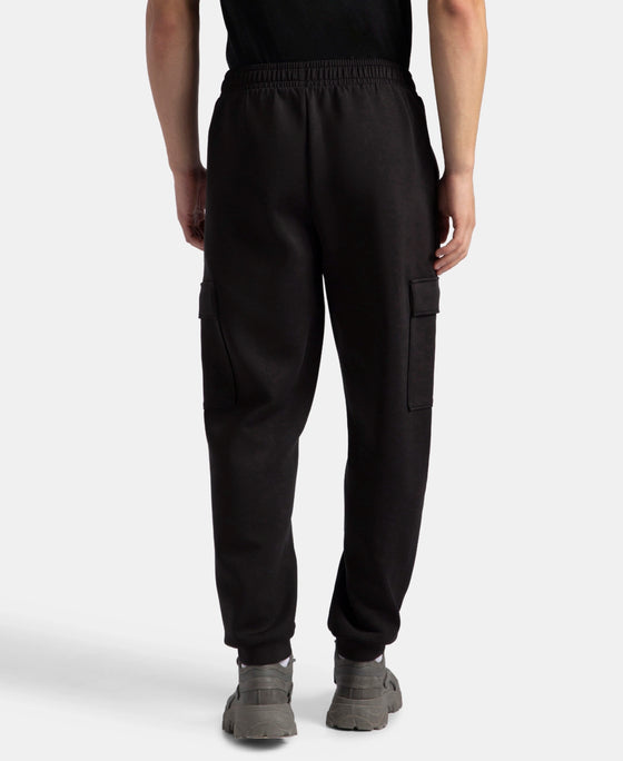 Microfiber Cotton Blend Elastane Stretch Fabric Regular Fit Cargo Joggers - Black