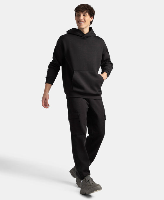 Microfiber Cotton Blend Elastane Stretch Fabric Regular Fit Cargo Joggers - Black