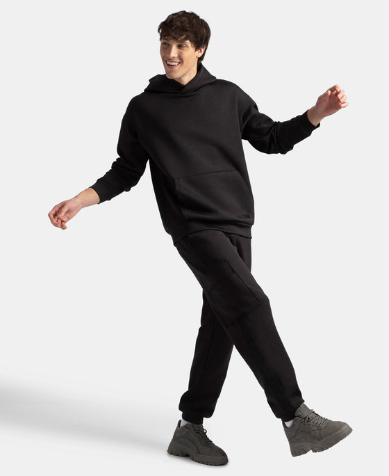 Microfiber Cotton Blend Elastane Stretch Fabric Regular Fit Cargo Joggers - Black