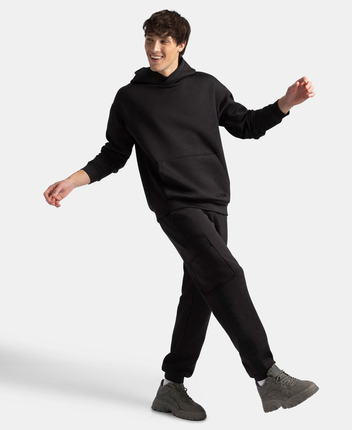 Microfiber Cotton Blend Elastane Stretch Fabric Regular Fit Cargo Joggers - Black