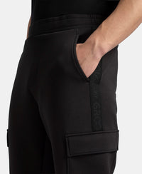 Microfiber Cotton Blend Elastane Stretch Fabric Regular Fit Cargo Joggers - Black