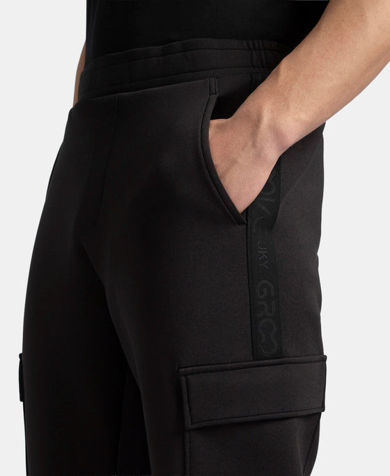 Microfiber Cotton Blend Elastane Stretch Fabric Regular Fit Cargo Joggers - Black