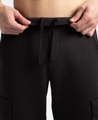 Microfiber Cotton Blend Elastane Stretch Fabric Regular Fit Cargo Joggers - Black
