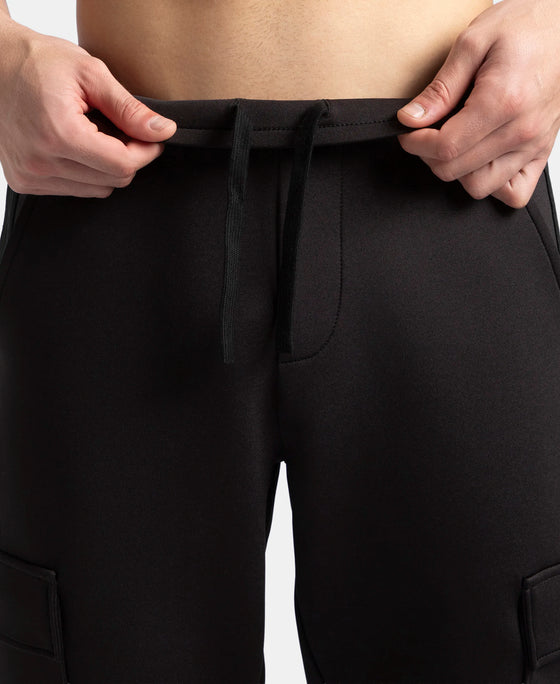 Microfiber Cotton Blend Elastane Stretch Fabric Regular Fit Cargo Joggers - Black