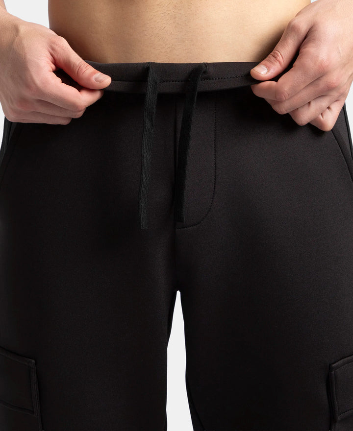 Microfiber Cotton Blend Elastane Stretch Fabric Regular Fit Cargo Joggers - Black