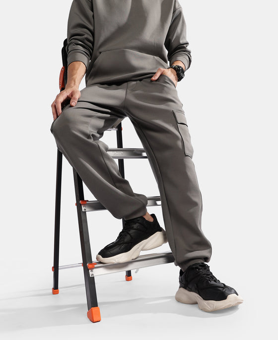 Microfiber Cotton Blend Elastane Stretch Fabric Regular Fit Cargo Joggers - Castor Grey