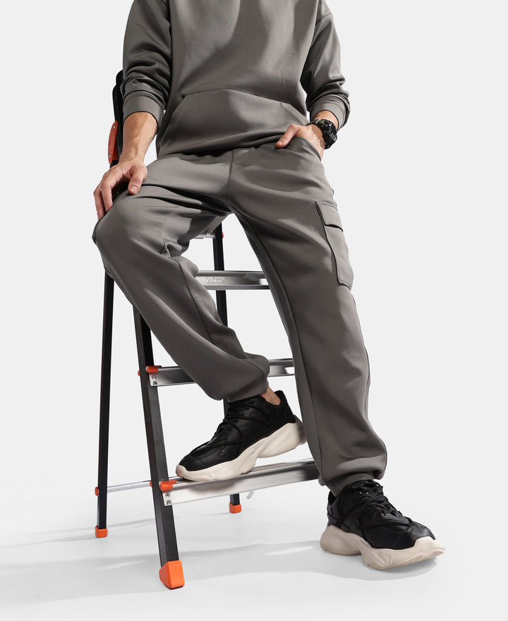 Microfiber Cotton Blend Elastane Stretch Fabric Regular Fit Cargo Joggers - Castor Grey