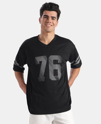 Lightweight Microfiber Fabric Oversized Graphic Printed T-Shirt - Black