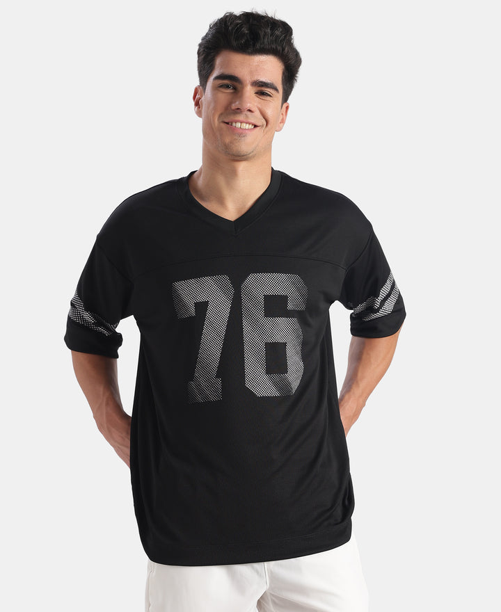 Lightweight Microfiber Fabric Oversized Graphic Printed T-Shirt - Black