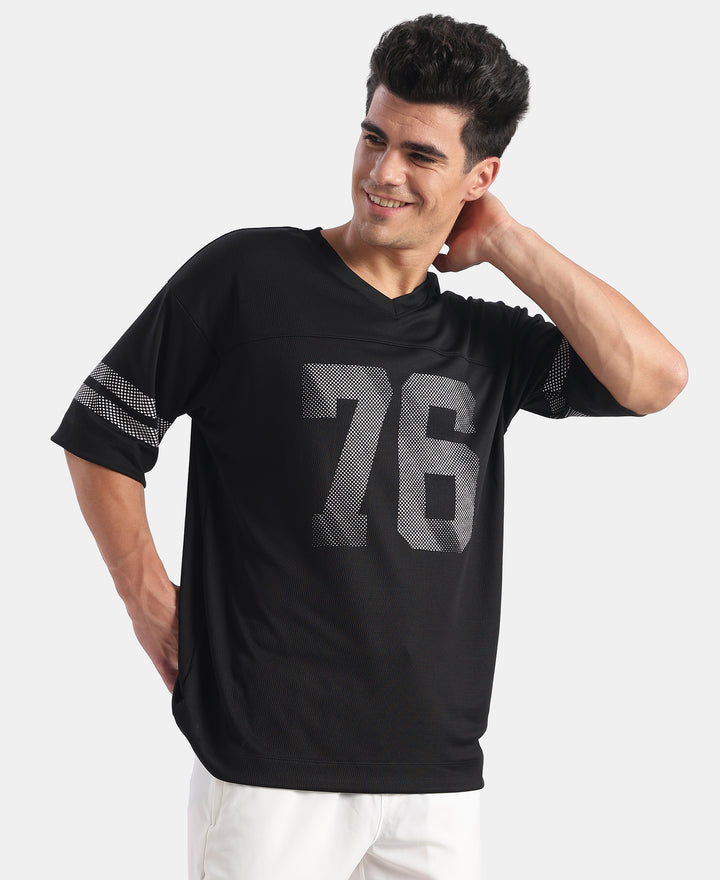 Lightweight Microfiber Fabric Oversized Graphic Printed T-Shirt - Black
