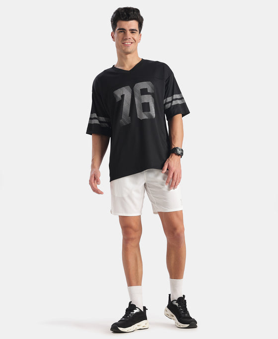 Lightweight Microfiber Fabric Oversized Graphic Printed T-Shirt - Black