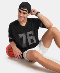 Lightweight Microfiber Fabric Oversized Graphic Printed T-Shirt - Black