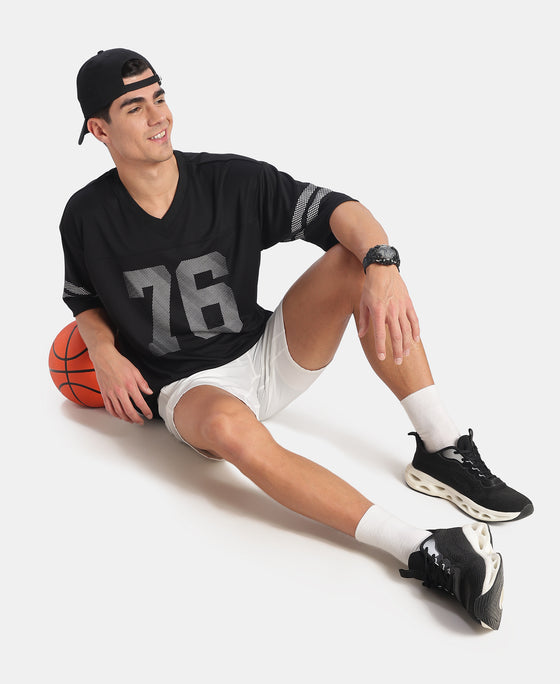 Lightweight Microfiber Fabric Oversized Graphic Printed T-Shirt - Black