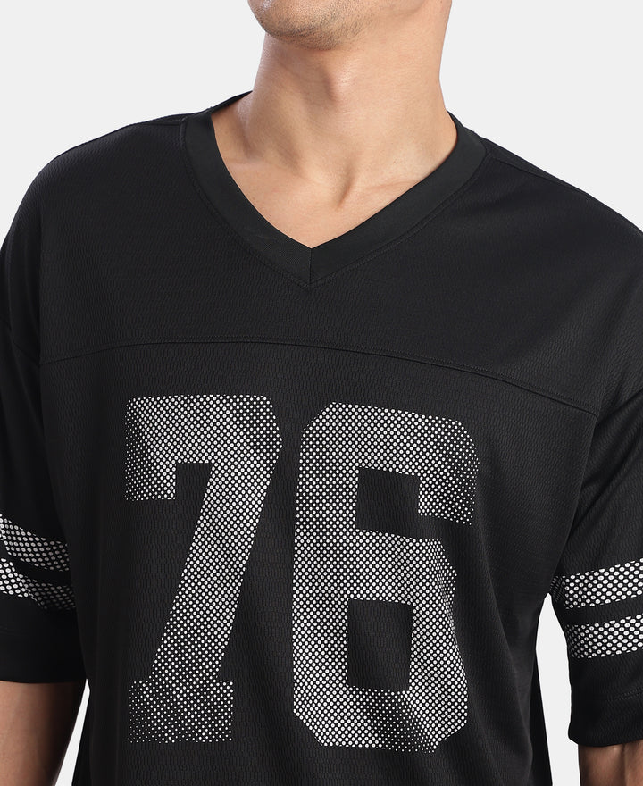 Lightweight Microfiber Fabric Oversized Graphic Printed T-Shirt - Black