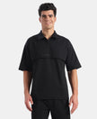 Microfiber Fabric Overzied Graphic Printed Polo T-Shirt - Black