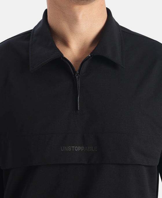 Microfiber Fabric Overzied Graphic Printed Polo T-Shirt - Black