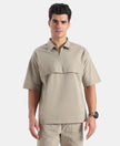 Microfiber Fabric Overzied Graphic Printed Polo T-Shirt - Dried Sage