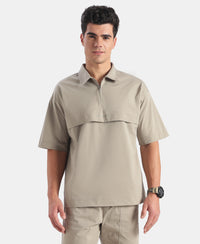 Microfiber Fabric Overzied Graphic Printed Polo T-Shirt - Dried Sage