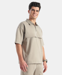 Microfiber Fabric Overzied Graphic Printed Polo T-Shirt - Dried Sage