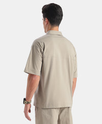 Microfiber Fabric Overzied Graphic Printed Polo T-Shirt - Dried Sage
