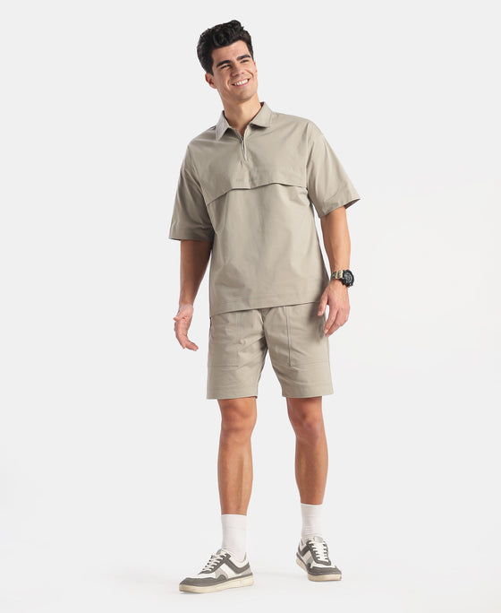 Microfiber Fabric Overzied Graphic Printed Polo T-Shirt - Dried Sage