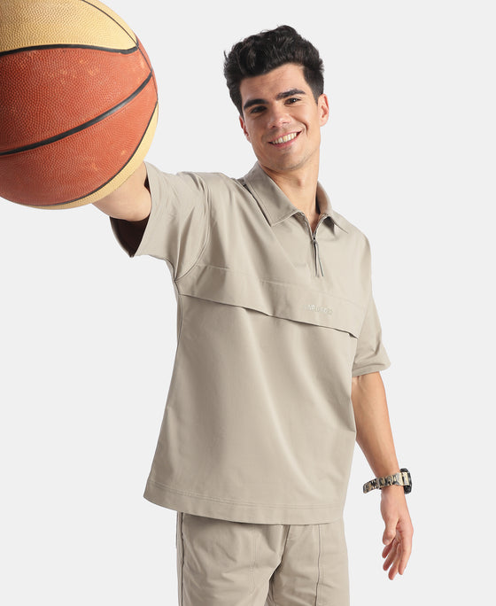 Microfiber Fabric Overzied Graphic Printed Polo T-Shirt - Dried Sage