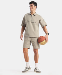 Microfiber Fabric Overzied Graphic Printed Polo T-Shirt - Dried Sage