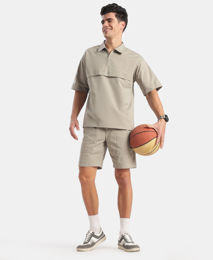 Microfiber Fabric Overzied Graphic Printed Polo T-Shirt - Dried Sage